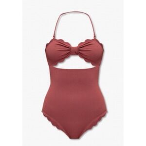 Marysia Swim Antibes One Piece Swimsuit Size XL Beet Scalloped Edge Bow‎